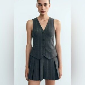 Zara Gray Pleated Pinstripe Vest Dress